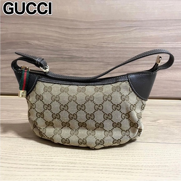 Gucci Handbags - Gucci Beige and Dark Brown Shoulder Bag